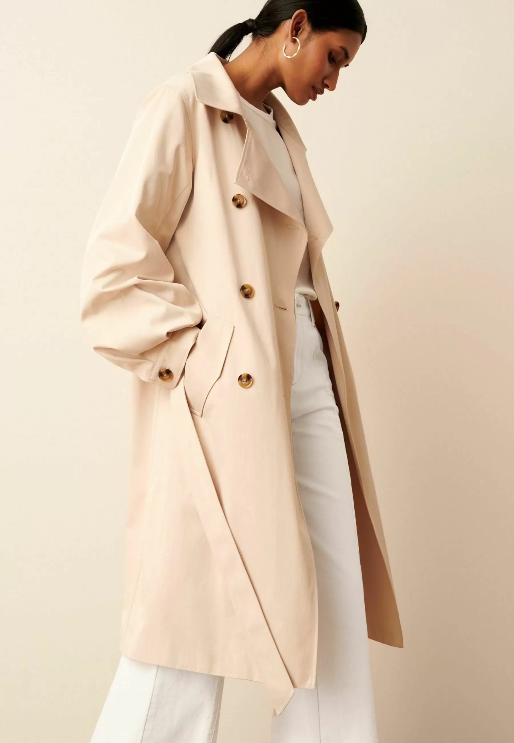 Dames Next Trenchcoats | Balloon Sleeve Belted Trench Coat - Trenchcoat