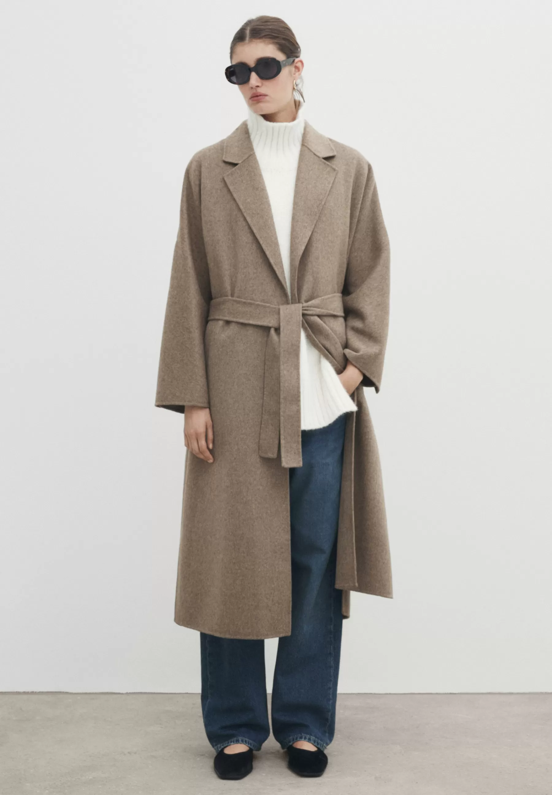 Massimo Dutti Blend Robe With Hidden Belt - Mantel>Dames Wollen Jassen