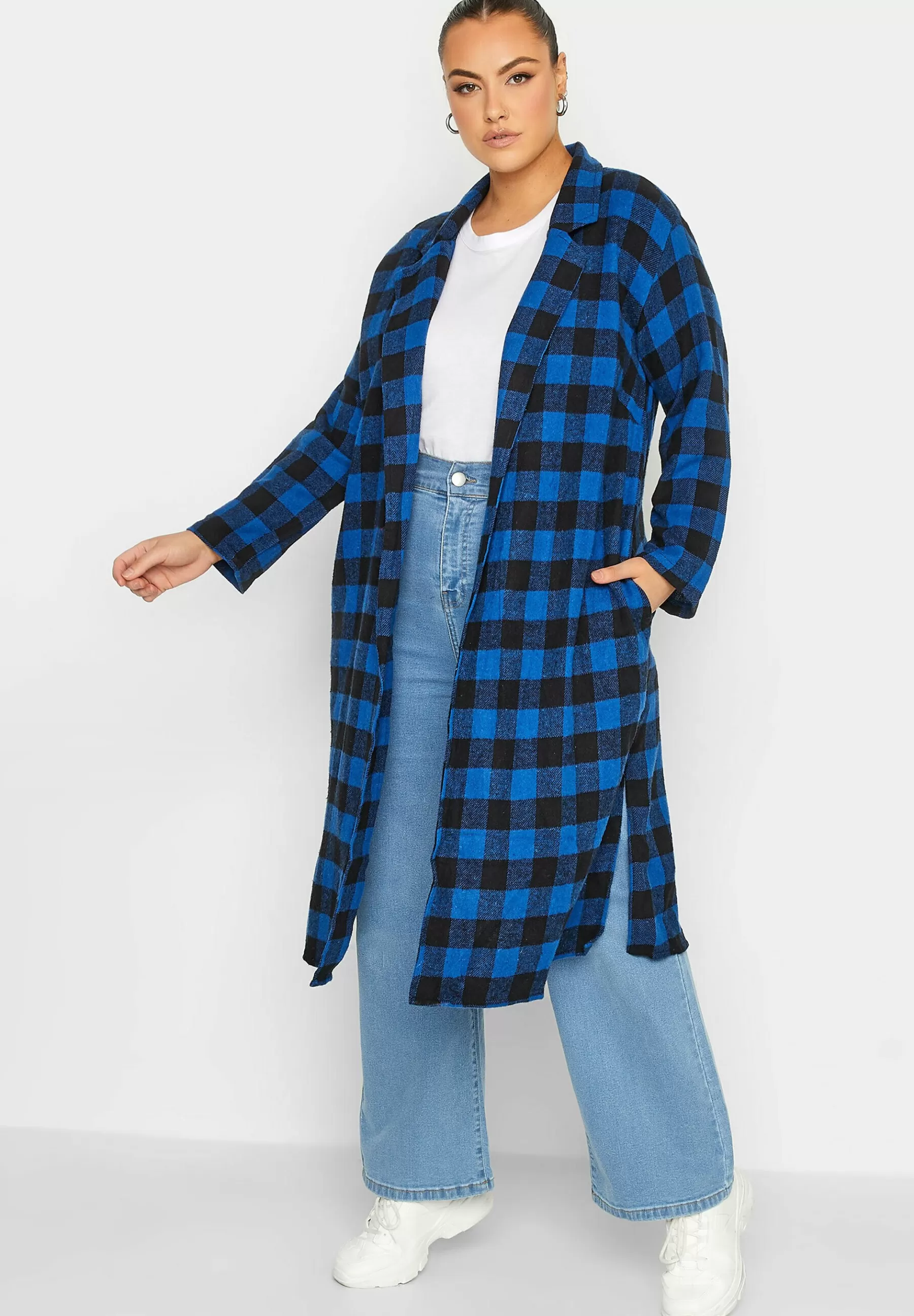 Yours Clothing Check Long Duster - Mantel>Dames Wollen Jassen