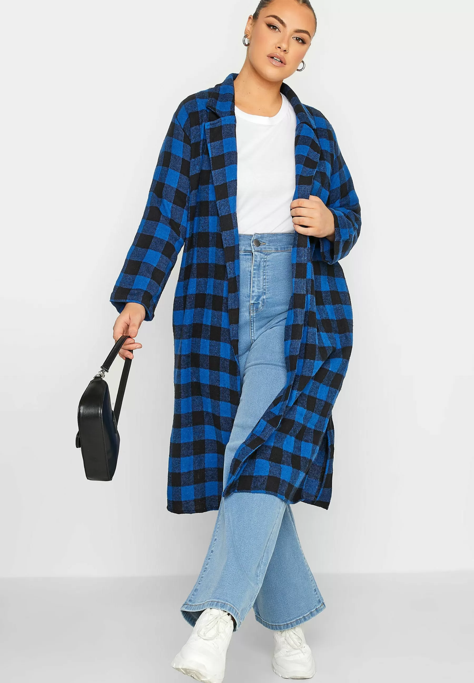 Yours Clothing Check Long Duster - Mantel>Dames Wollen Jassen