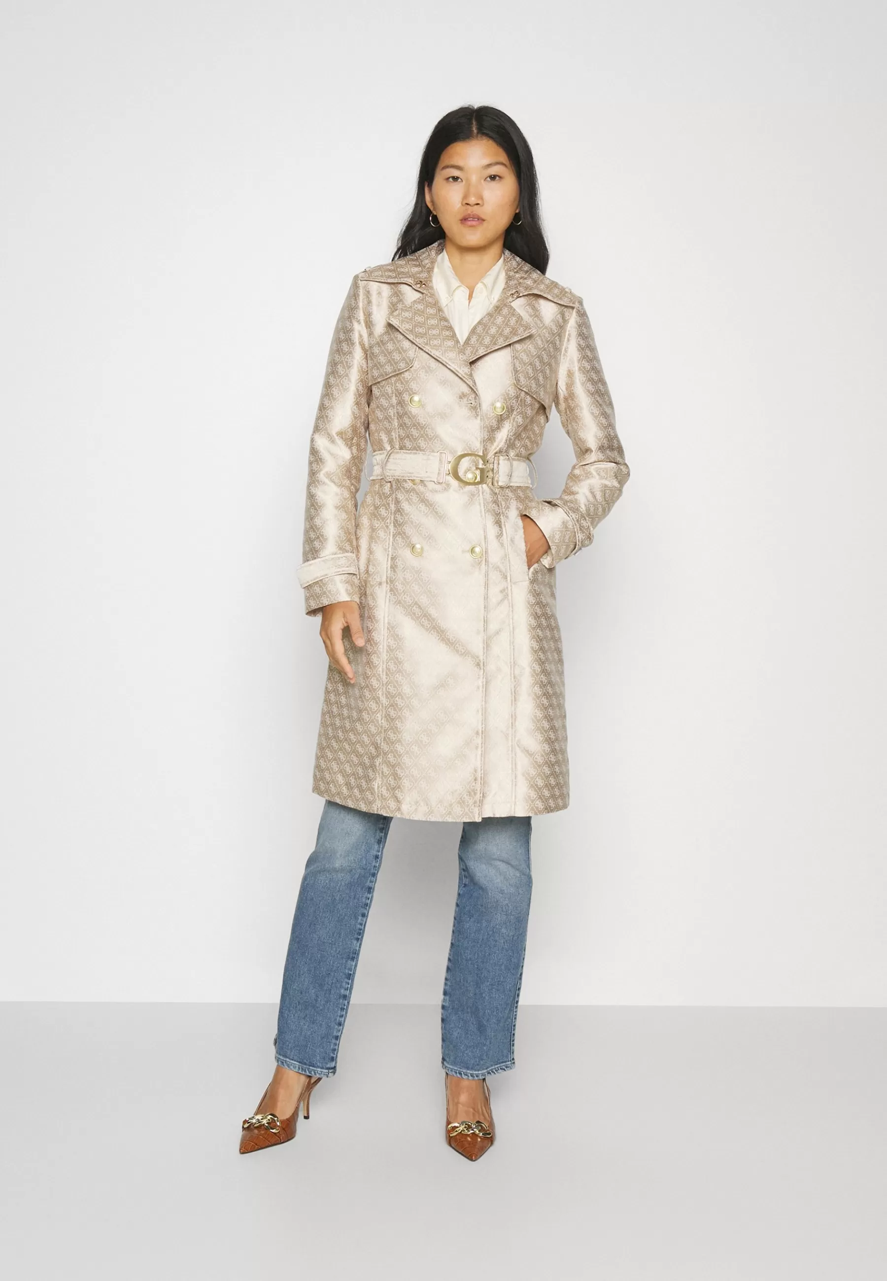 Dames Guess Trenchcoats | Diletta Belted Logo - Trenchcoat