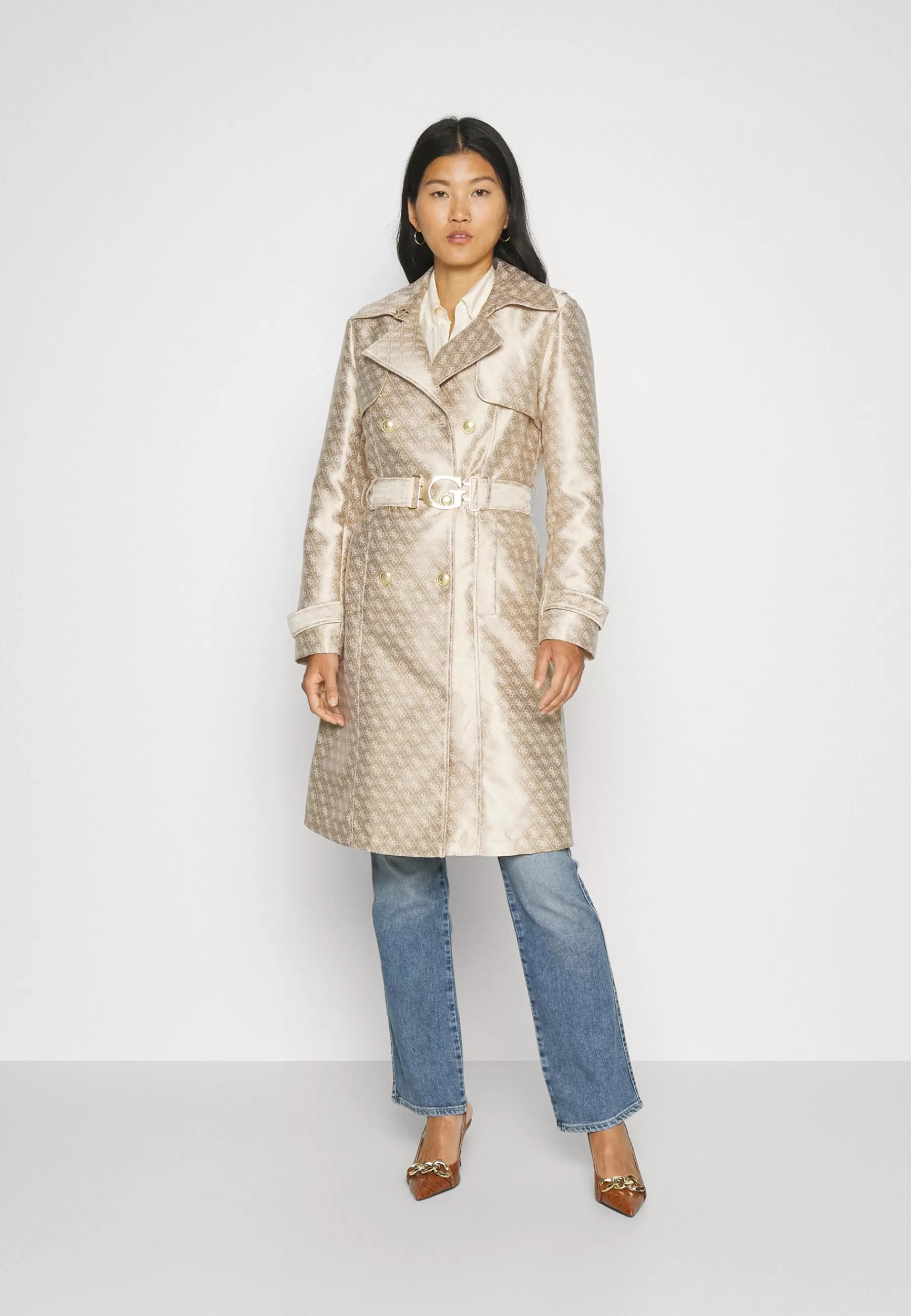 Dames Guess Trenchcoats | Diletta Belted Logo - Trenchcoat