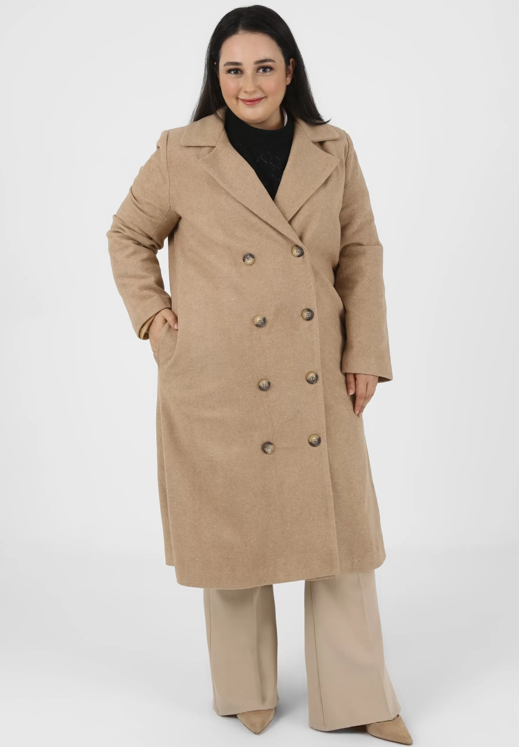 Modanisa Mink Plus Size Alia - Mantel>Dames Wollen Jassen