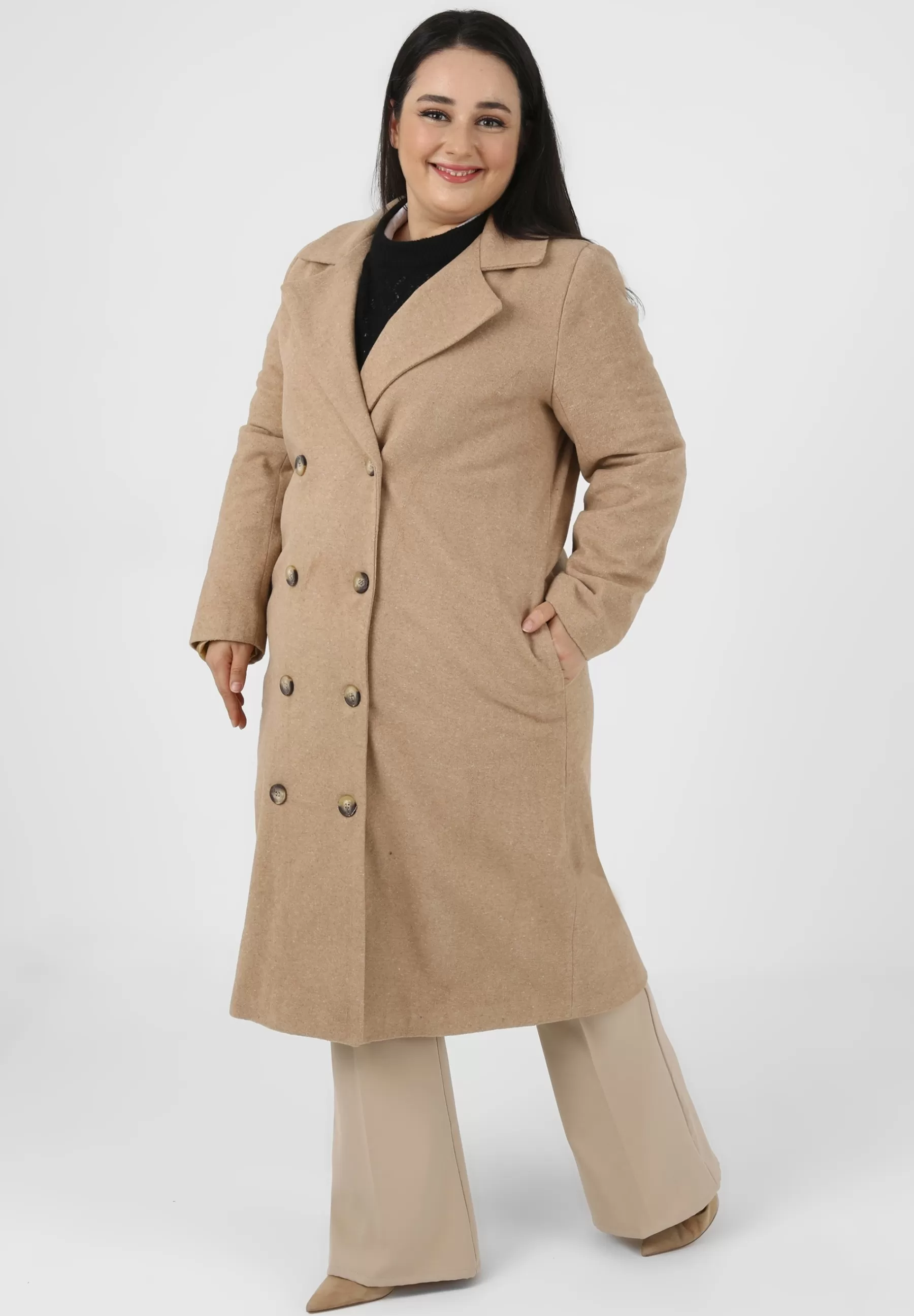 Modanisa Mink Plus Size Alia - Mantel>Dames Wollen Jassen