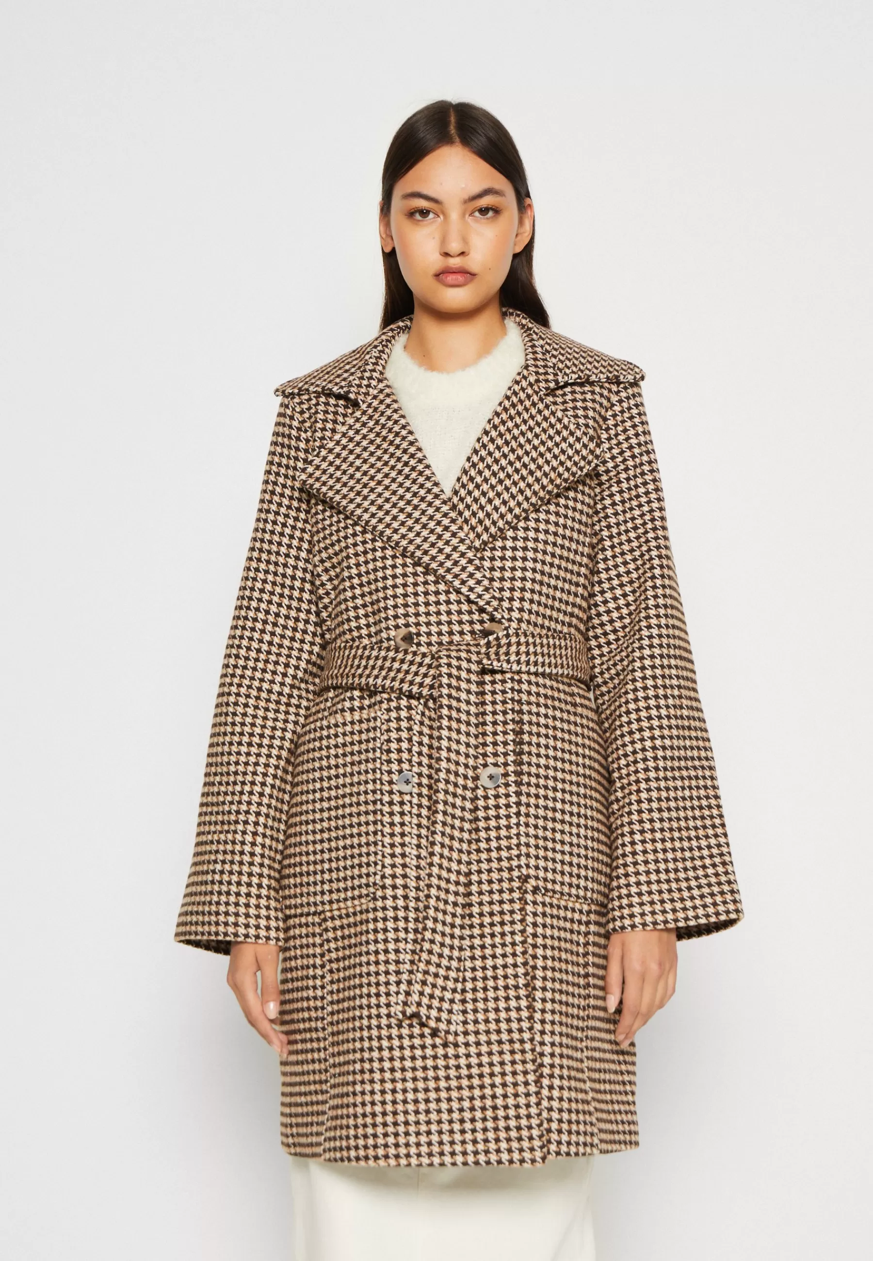 Pieces Pcjoannes Checked Coat Belt - Mantel>Dames Wollen Jassen