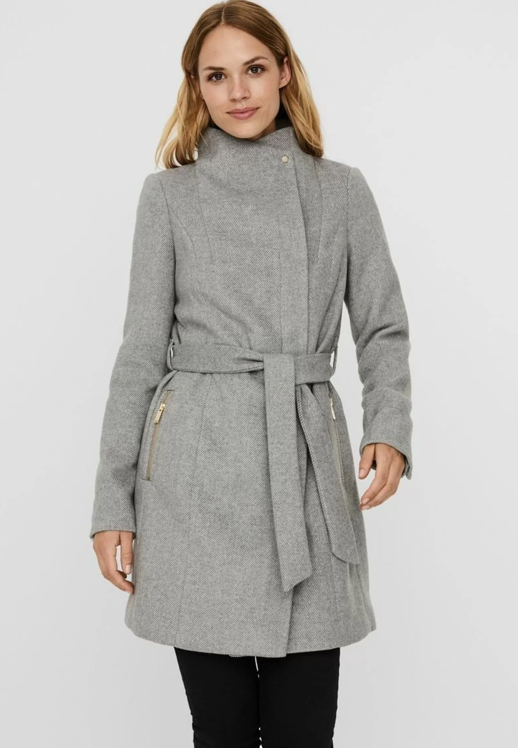 Vero Moda Vmtwodope Belt Jacket - Halflange Jas>Dames Wollen Jassen