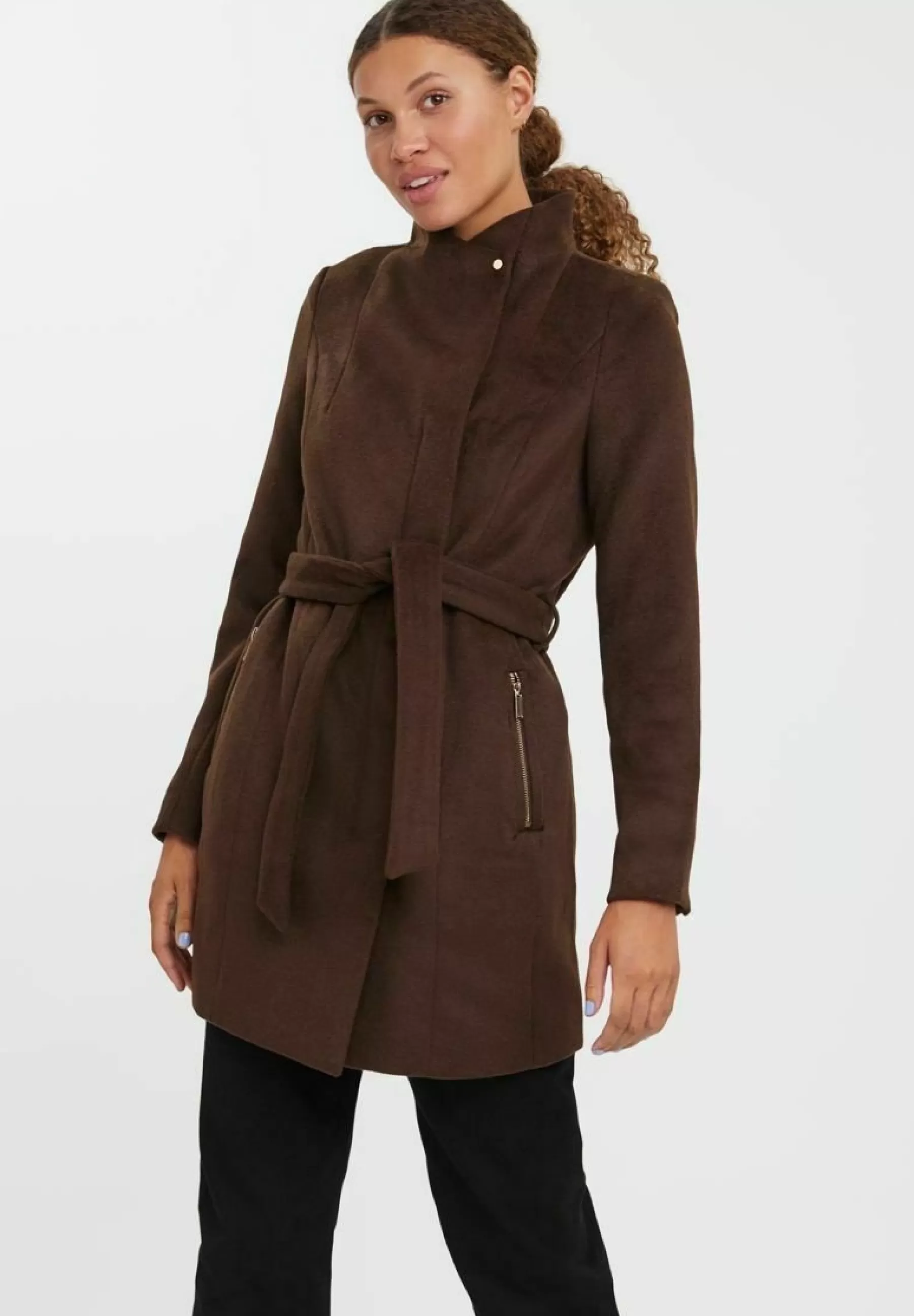 Vero Moda Vmtwodope Belt Jacket - Halflange Jas>Dames Wollen Jassen